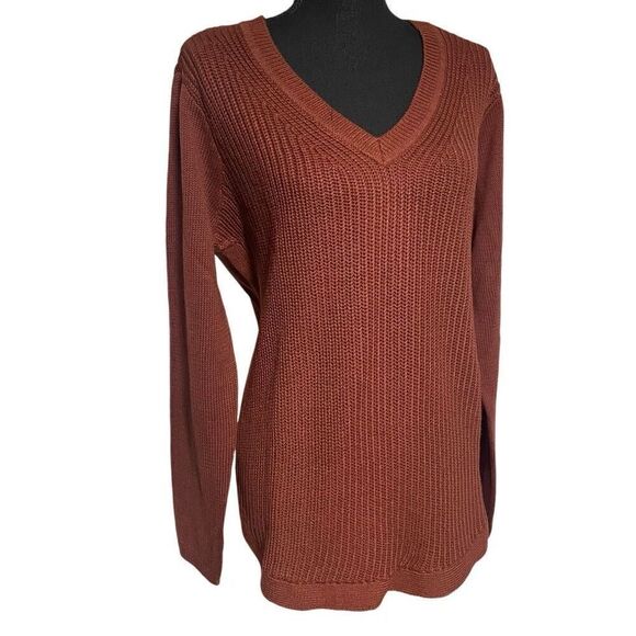 RD Style Autumn Rust Mixed Knit V Neck Sweater - Picture 1 of 6
